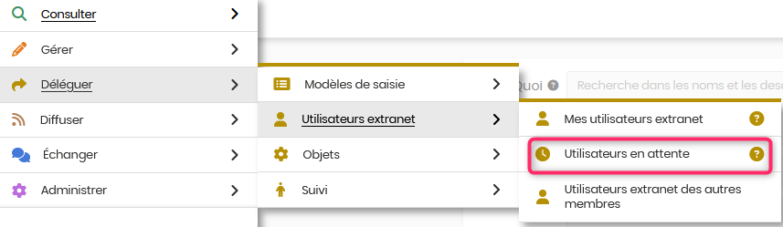 Menu Utilisateurs en attente