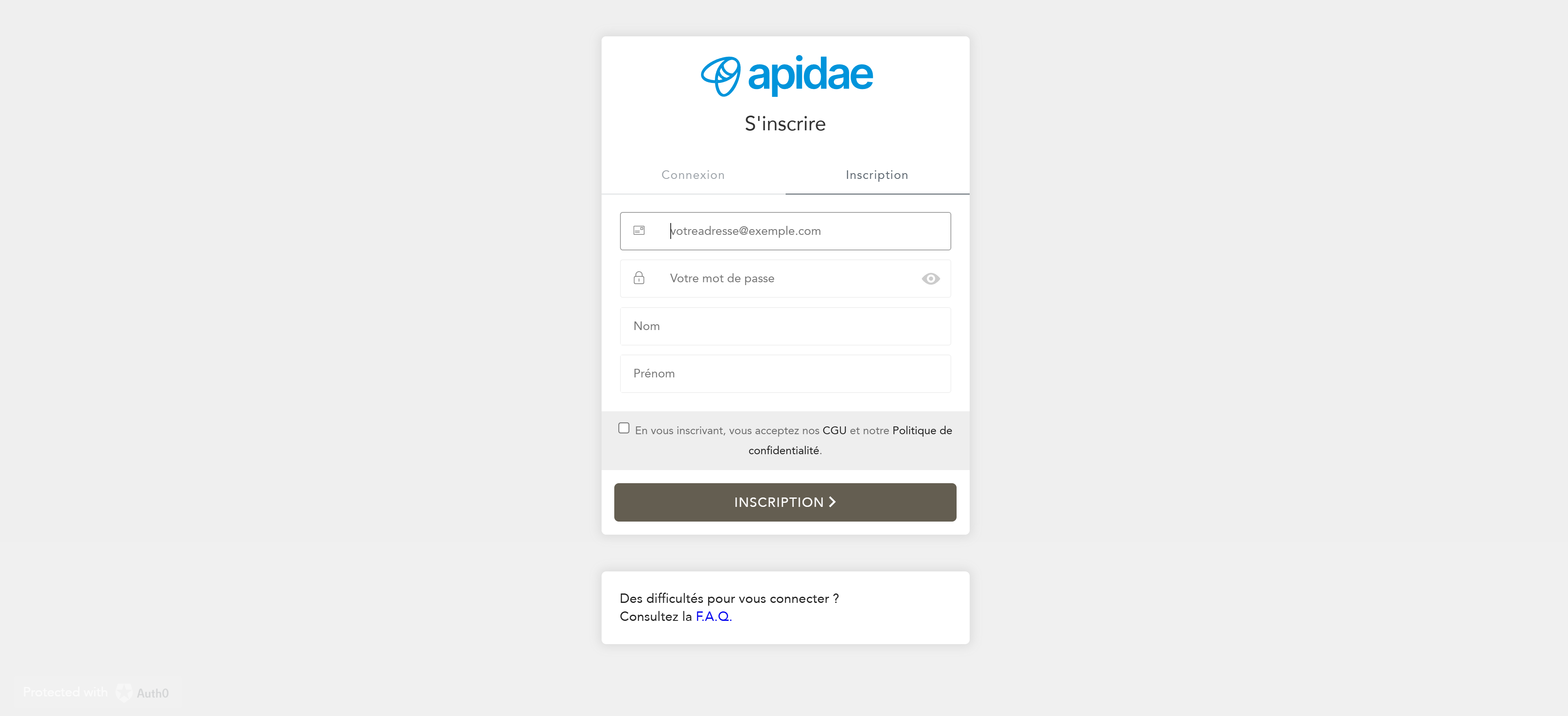 Formulaire d'inscription Apidae