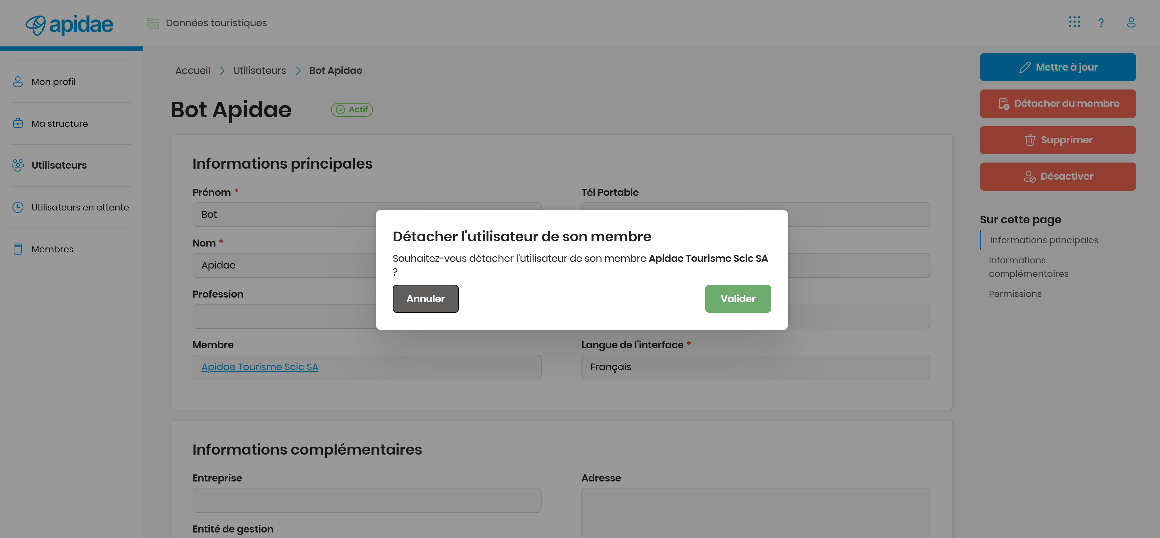 Confirmation du détachement