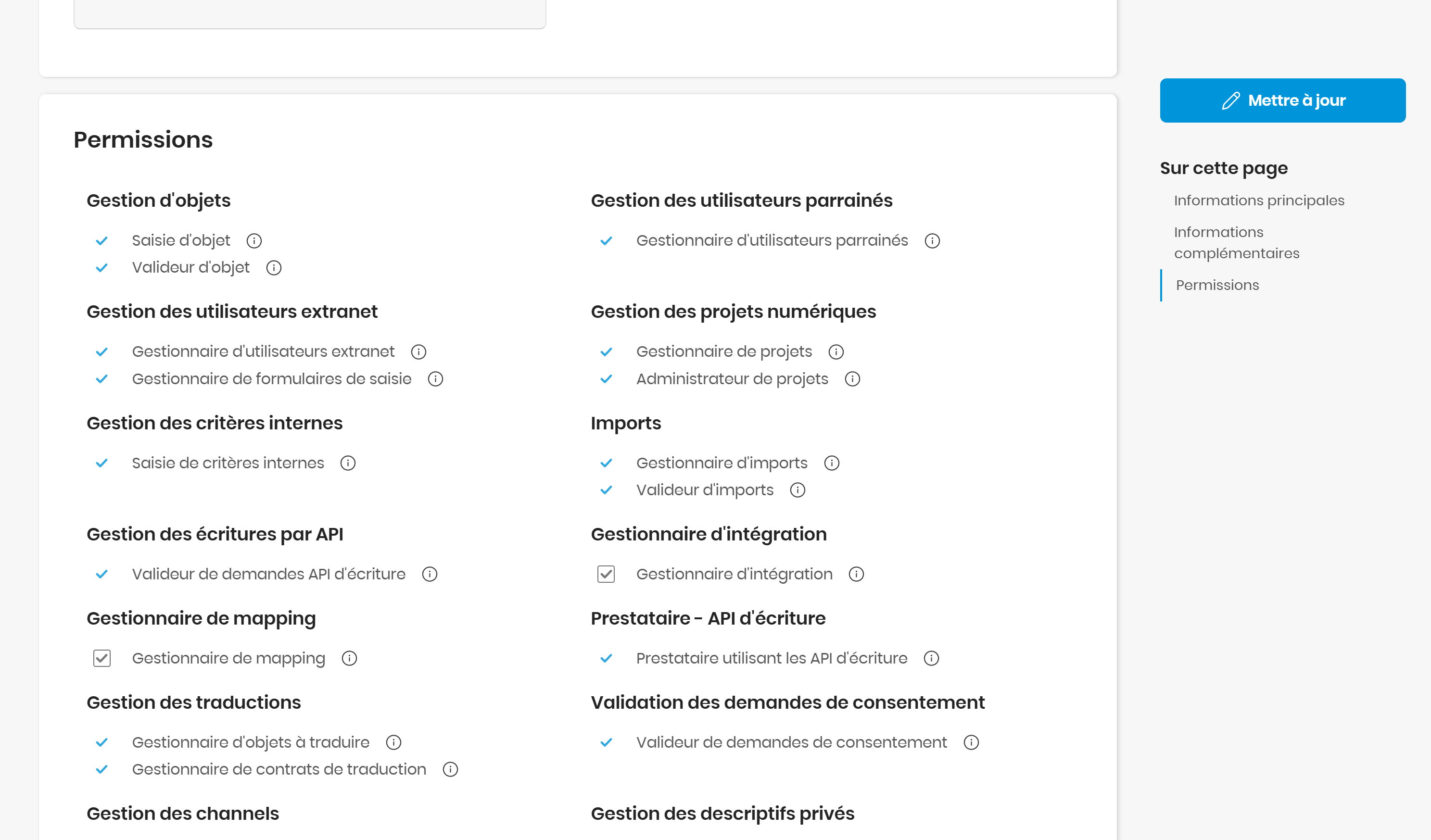 Informations générales et permissions du compte