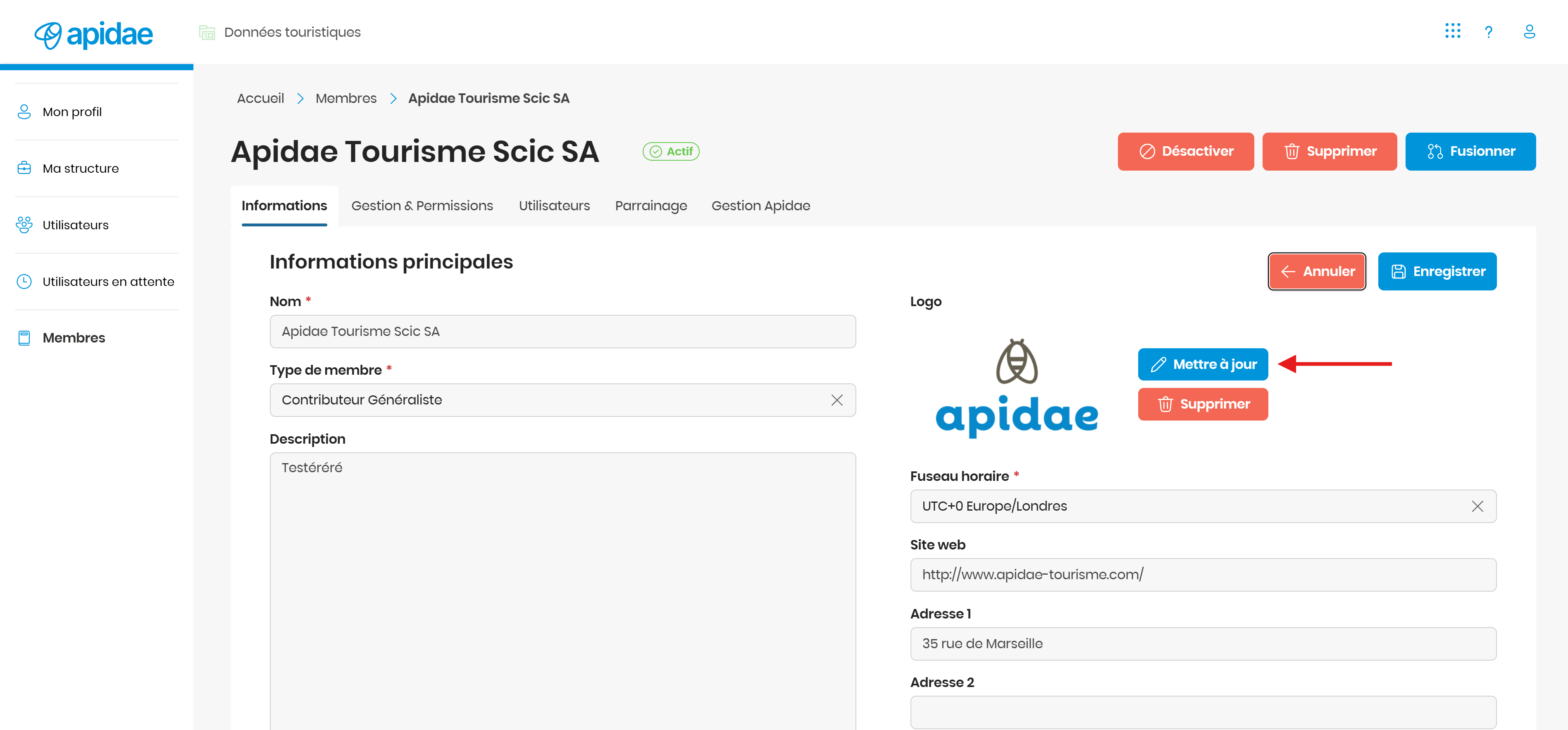 Ajout ou modification du logo