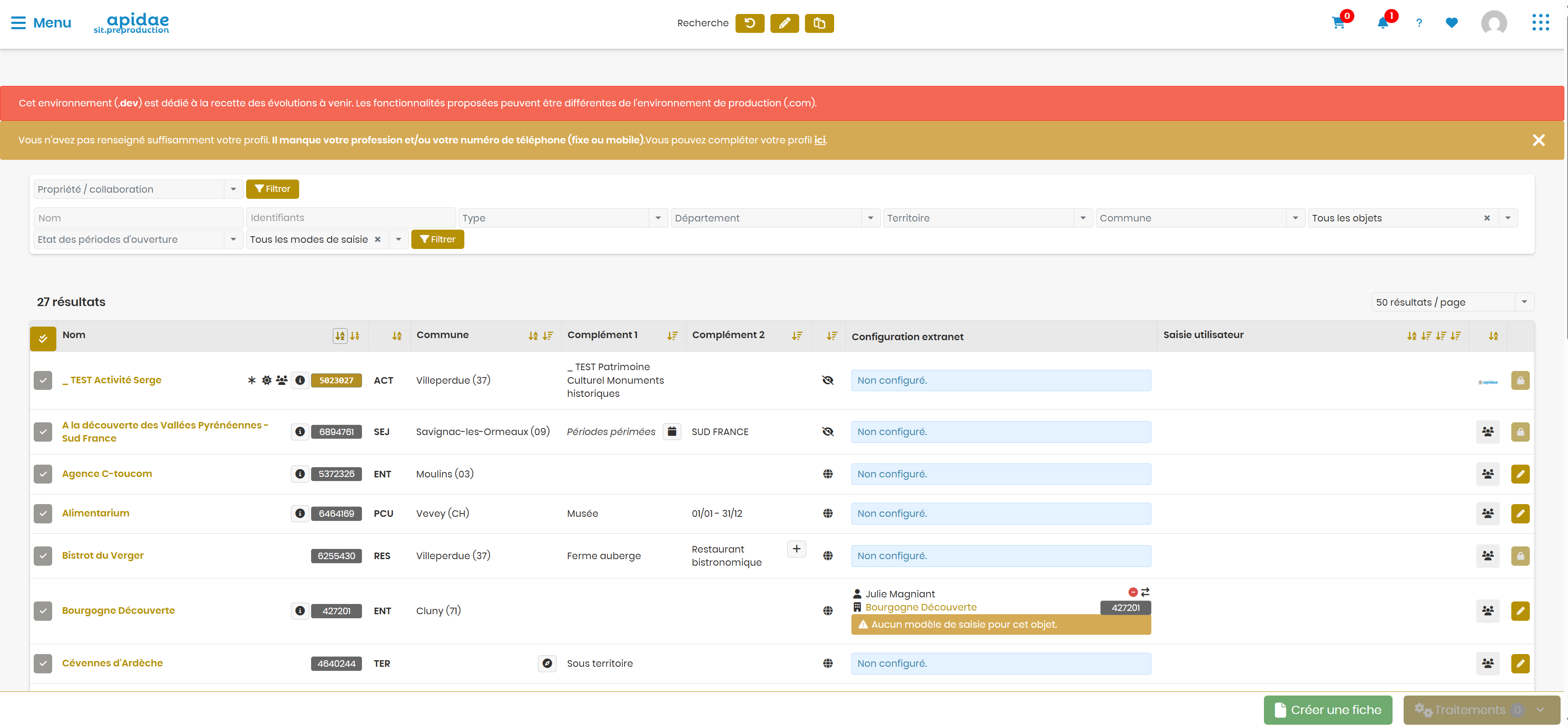 Objets dont je ne suis pas responsable extranet