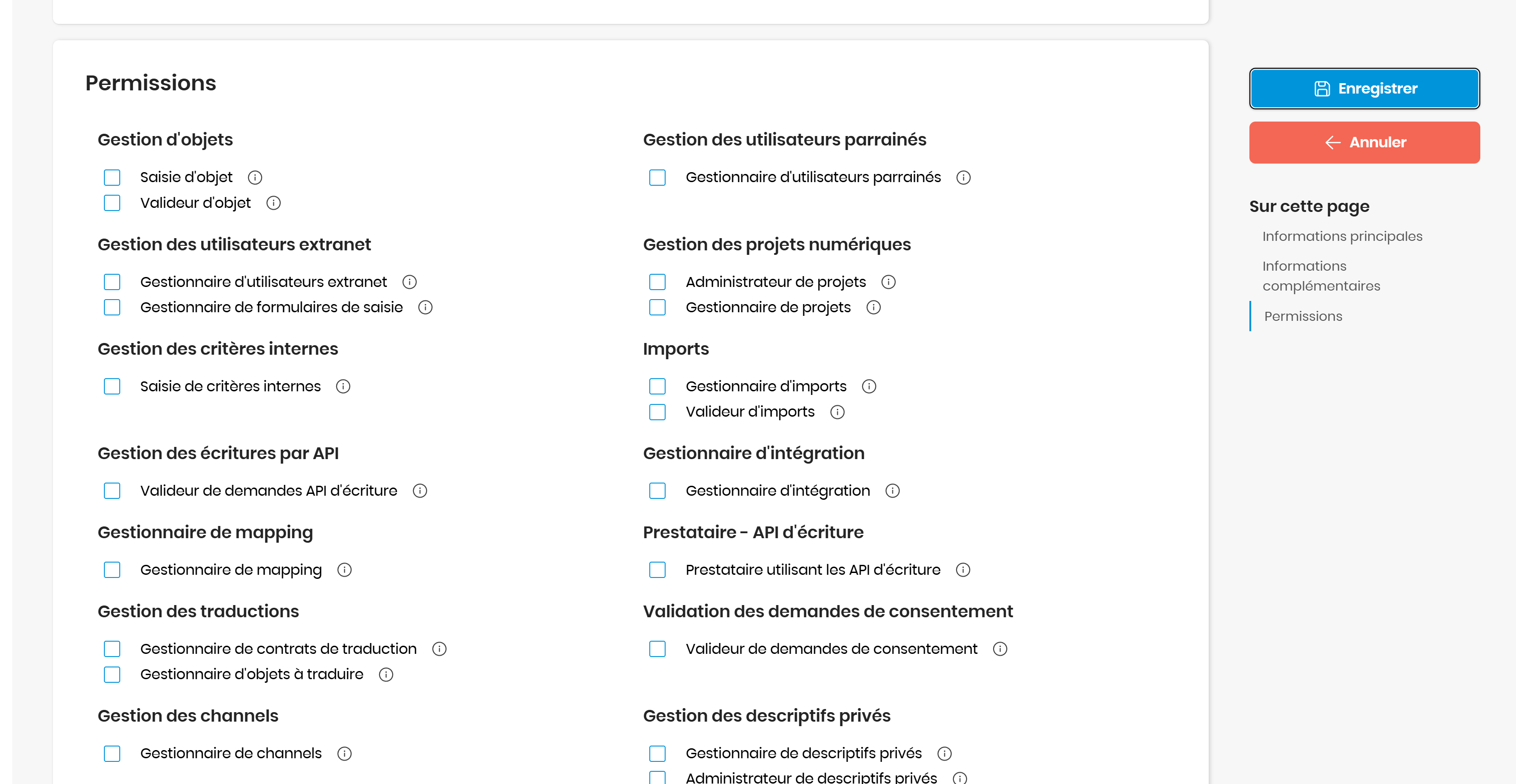 Bloc des permissions utilisateur