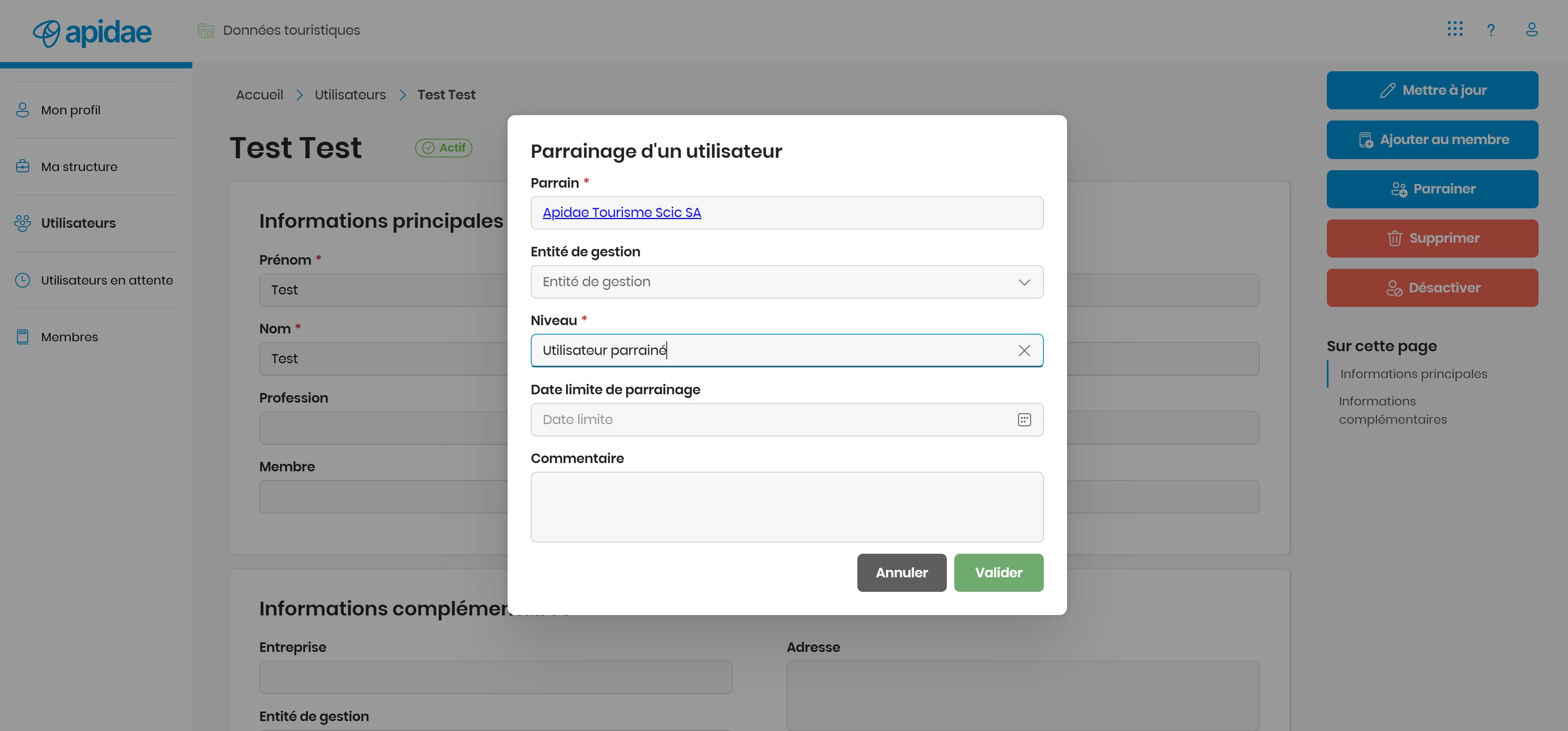 Choix du niveau de parrainage