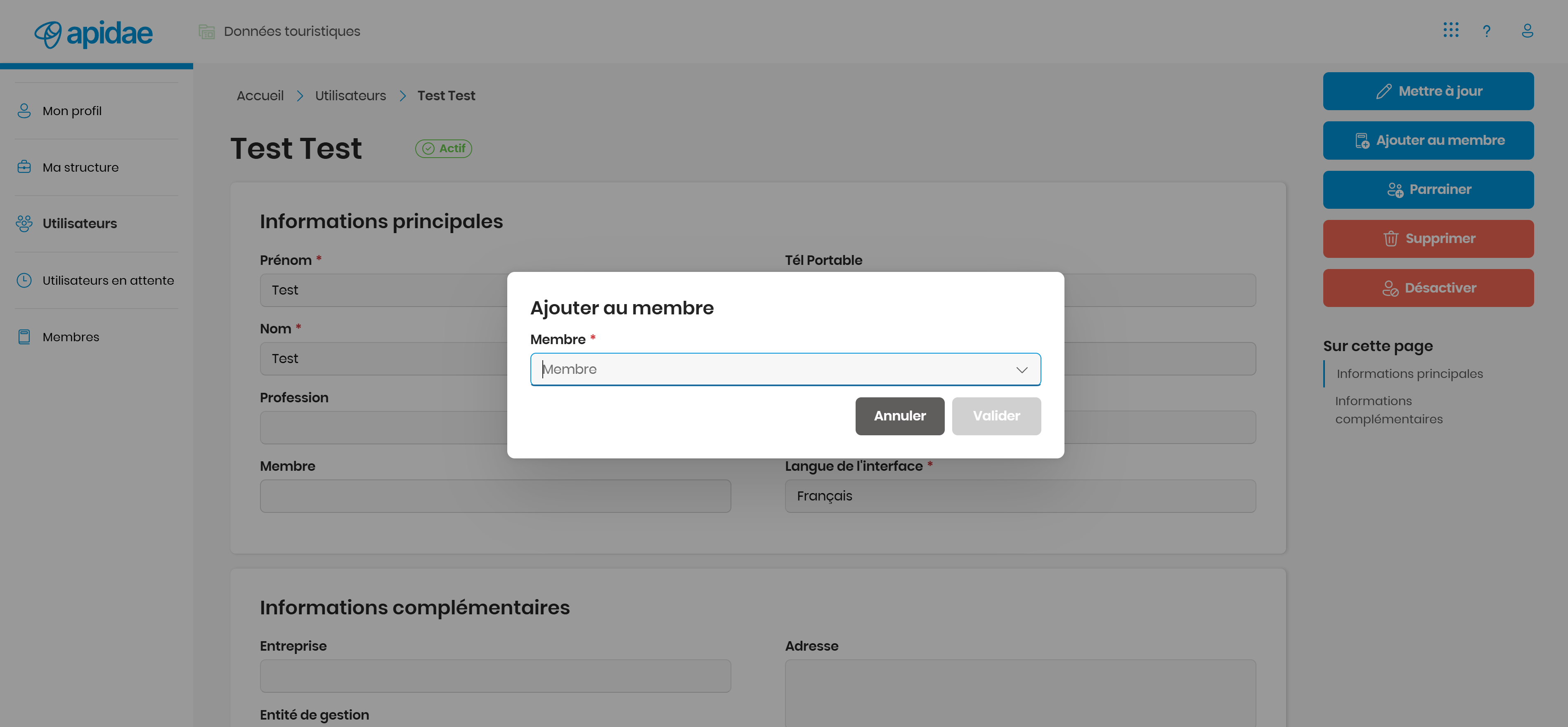 Recherche du membre de rattachement